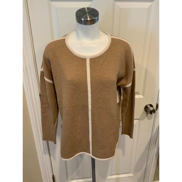J. Crew Tan Wool Oversized Sweater w/ Ivory Piping, Size XS - Picture 1 of 6
